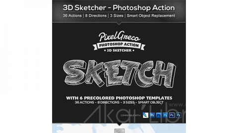 PS动作-三维草图3D Sketcher - Photoshop Action