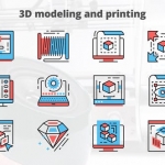 AE模板-三维建模和打印-细线图标-3d Modeling And Printing – Thin Line Icons