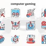 AE模板-电脑游戏-细线图标-Computer Gaming – Thin Line Icons