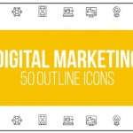 AE模板-数字营销-50个细线图标-Digital Marketing - 50 Thin Line Icons