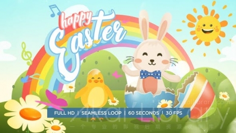 AE模板-复活节兔子和鸡跳舞问候语-Easter Bunny and Chicken Dance Greeting