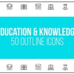 AE模板-教育与知识-50个细线图标-Education & Knowledge - 50 Thin Line Icons