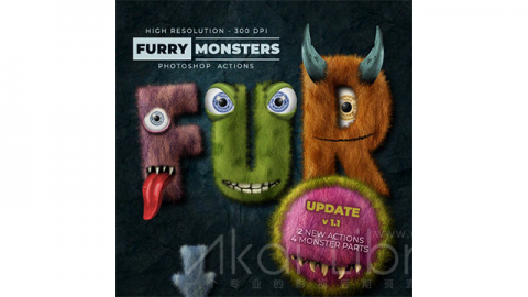 PS动作-毛茸茸的怪物行动Furry Monster Actions - 300 DPI