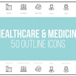 AE模板-医疗保健-50个细线图标-Healthcare And Medicine - 50 Thin Line Icons