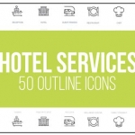AE模板-酒店服务-50个细线图标-Hotel Services - 50 Thin Line Icons