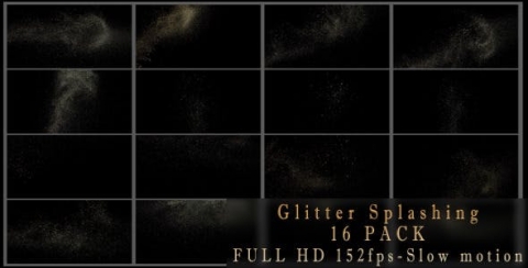 视频素材-16个金色和银色闪闪飞溅的灰尘-Glitter