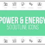 AE模板-电源和能源-50个细线图标-Power And Energy - 50 Thin Line Icons