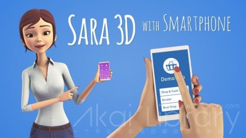 AE模板-美女主持人经理-Sara 3D Character with Smartphone - Female Presenter for Mobile App
