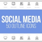 AE模板-社交媒体-50个细线图标-Social Media - 50 Thin Line Icons