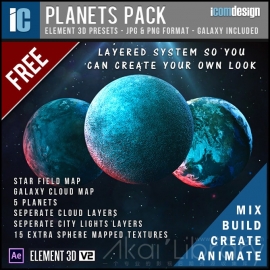 E3D模型：5个星球模型 Element 3D Planets Pack WIN MAC+使用教程