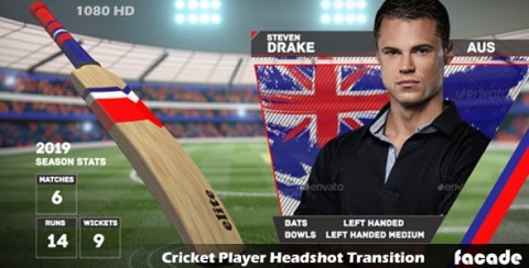 AE模板 运动员介绍 Cricket Player Headshot Transition