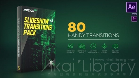 AE扩展预设脚本：滑动转场过渡包MotionBro Slideshow Transitions Pack