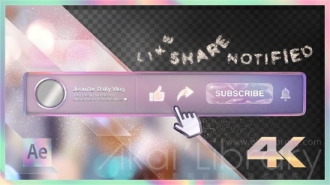 AE模板 Youtube订阅彩虹玻璃按钮 Youtube Subscribe Rainbow Glass Button