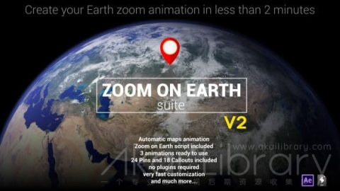 AE脚本：放大地球穿梭缩放鹰眼定位点工具包（需配合AE工程文件使用） Zoom On Earth Suite