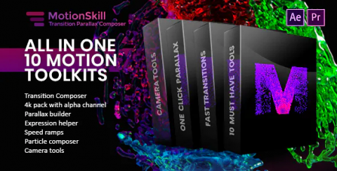 AE扩展预设脚本：转场过渡视差表达式多功能动画元素工具包 MotionSkill All in One_ToolKit