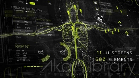 AE模板 500个用户界面屏幕高科技 HUD界面元素 HUD Rise UI [500+]