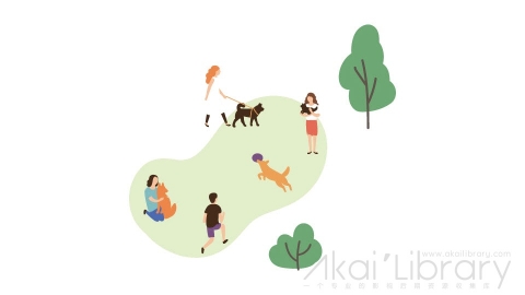 图片素材 扁平公园遛狗插画卡通日生活场景-23