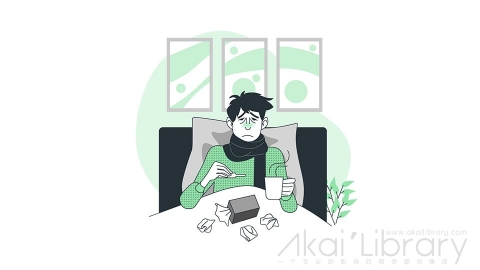图片素材 生病的个感冒流感发烧症状线条扁平场景