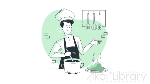 图片素材 厨师做饭烹饪炒菜线条扁平场景