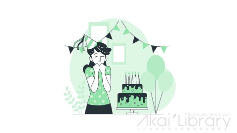 图片素材 生日蛋糕过生日庆祝线条扁平场景