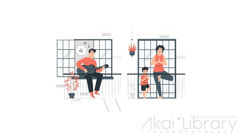 图片素材 在阳台上做休闲娱乐活动的人插画扁平场景