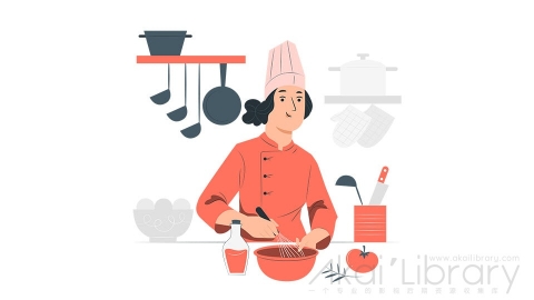 图片素材 厨师做饭烹饪炒菜插画扁平场景