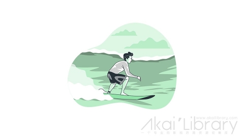 图片素材 冲浪爱好者海边线条扁平场景