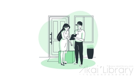 图片素材 快递员送快递线条扁平场景