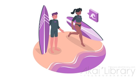 图片素材 冲浪爱好者海边等距立体场景