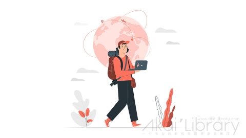 图片素材 自由职业者远程办公度假旅游插画扁平场景