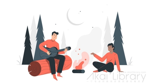 图片素材 篝火营火烤火野营户外生存探险插画扁平场景