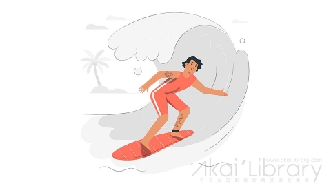 图片素材 冲浪爱好者海边插画扁平场景