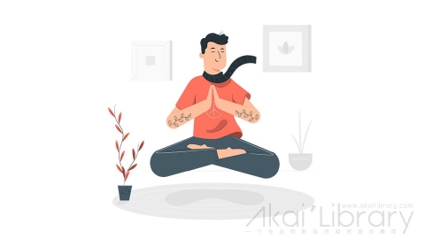 图片素材 冥想打坐思考入定禅坐插画扁平场景