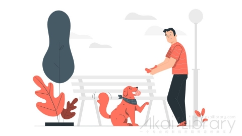 图片素材 宠物狗遛狗人与狗插画扁平场景