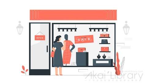 图片素材 服装店橱窗前挑选购物插画扁平场景