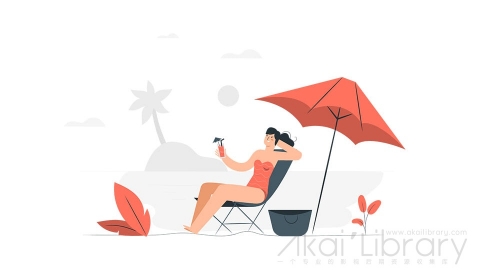 图片素材 晒太阳浴休假度假插画扁平场景