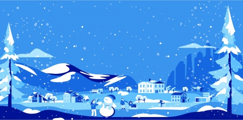 图片素材 扁平下雪村庄场景-8