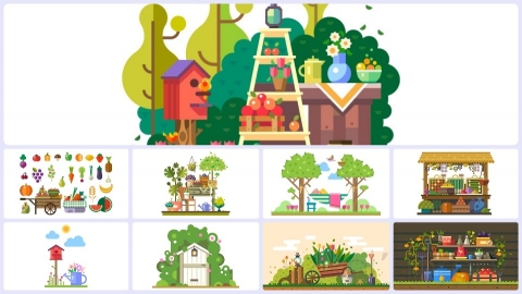 图片素材-扁平园林种植农业自然平面卡通图形插画MG二维矢量素材背景场景包