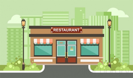 图片素材 扁平餐厅饭馆商店建筑城市场景-6