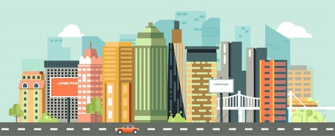 图片素材 扁平城市都市高楼房建筑城市场景-11