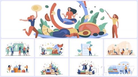 图片素材-扁平插画生活场景包平面卡通图形插画MG二维矢量素材背景场景包