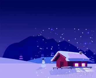 图片素材 扁平下雪小屋建筑城市场景-2