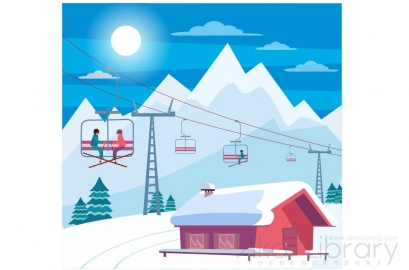图片素材 扁平滑雪场雪山自然场景-2