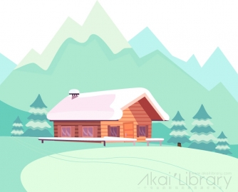 图片素材 扁平雪山小屋自然场景-5