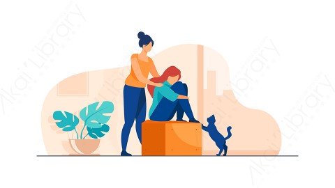 图片素材 扁平安慰失恋插画居家生活场景-9