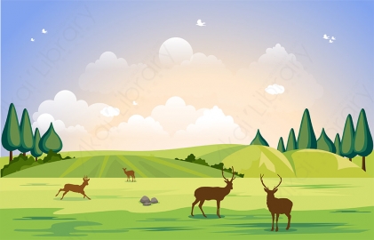 图片素材 扁平大草原风光大自然场景-4