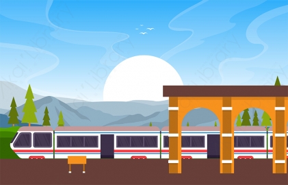图片素材 扁平火车高铁路建筑城市场景-3