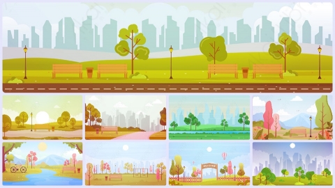 图片素材 扁平公园自然平面卡通图形设计插画MG二维矢量素材背景场景包