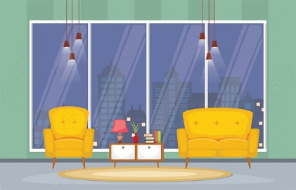 图片素材 扁平豪华客厅落地窗生活场景-1