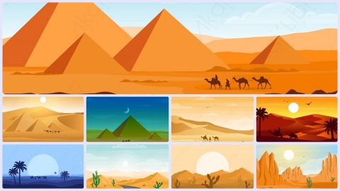 图片素材 扁平沙漠自然平面卡通图形设计插画MG二维矢量素材背景场景包